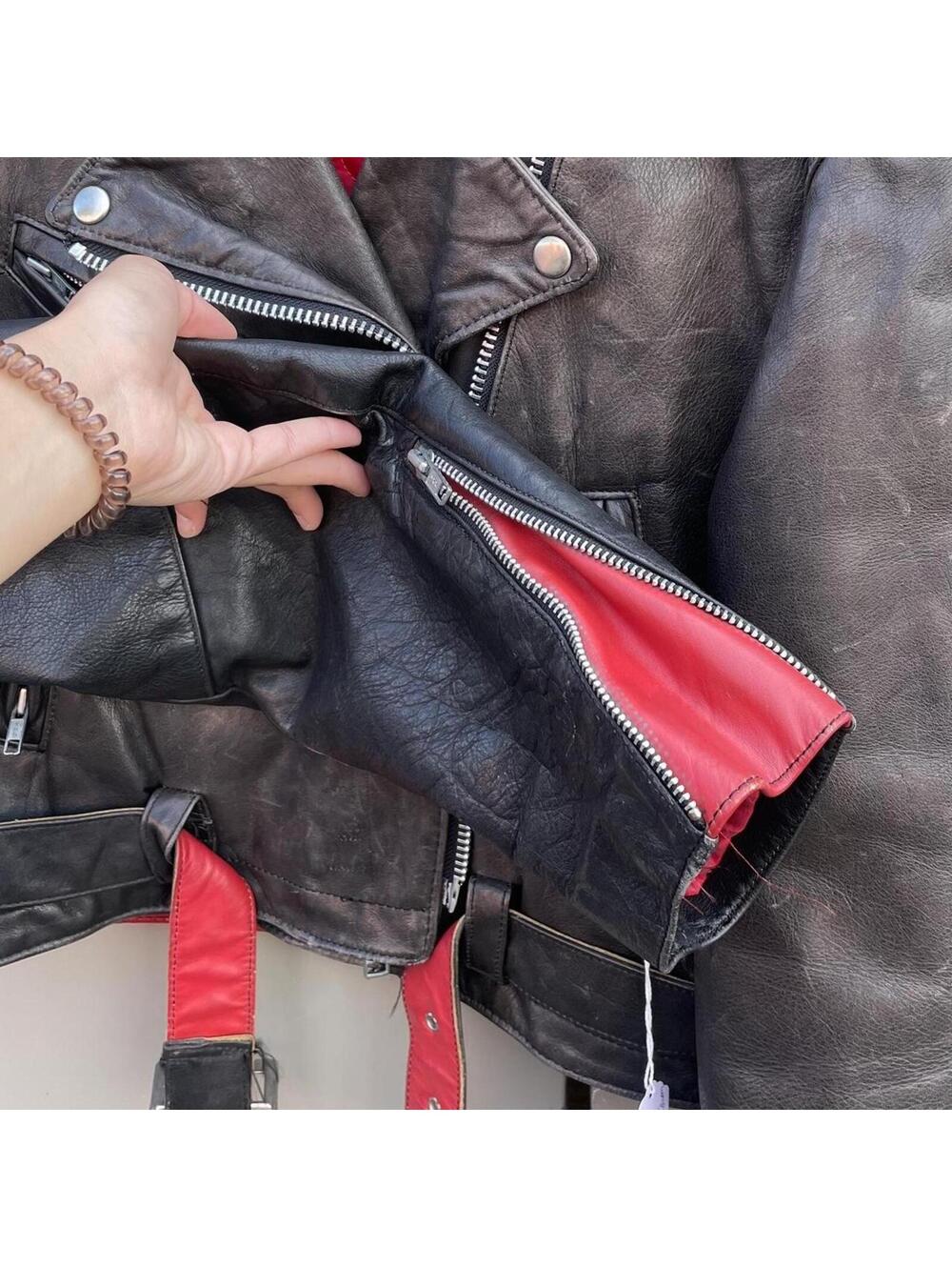 rare kerr leathers vintage 1980s black/brown & red jacket. men’s S or women’s M - Picture 7 of 8